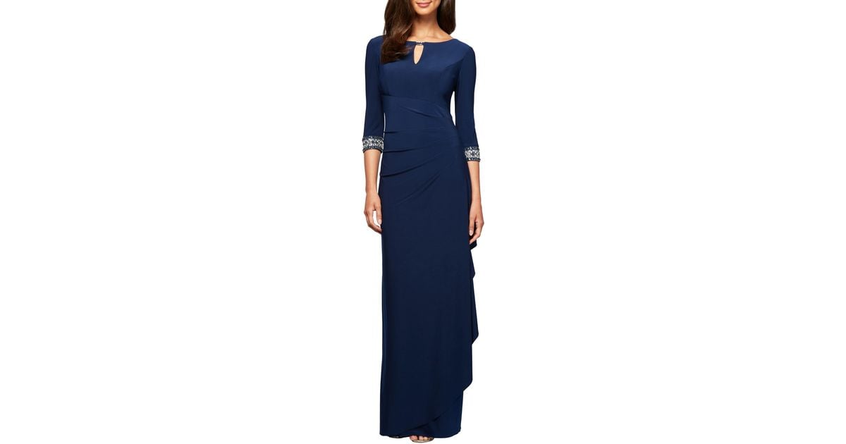 alex evenings side ruched embellished cuff gown
