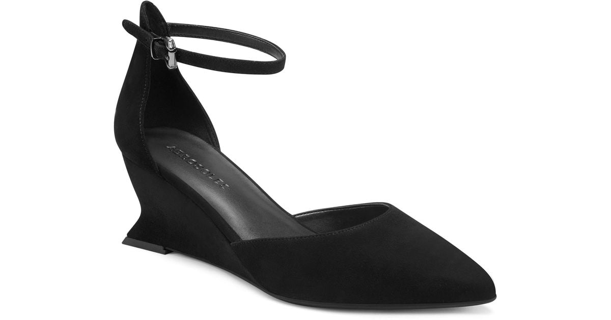 Aerosoles Isra Ankle Strap Wedge Pump in Black Lyst