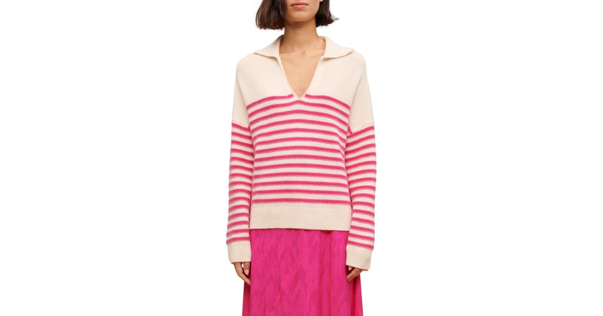 Maje Mariniere Stripe Wide Sleeve Cashmere Blend Sweater in Red | Lyst
