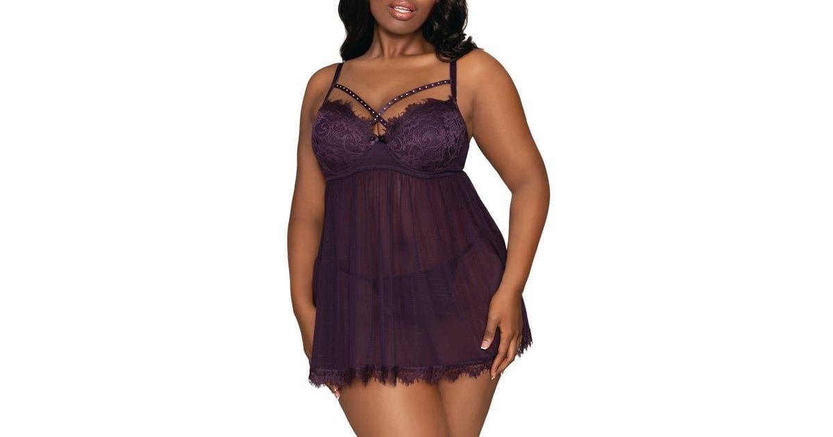 Dreamgirl Underwire Babydoll Chemise & G-String Set in Purple | Lyst