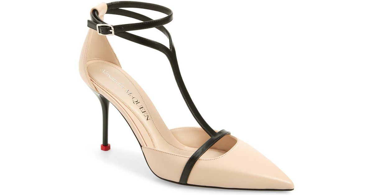 McQueen Harness T-Strap Pump in Natural | Lyst