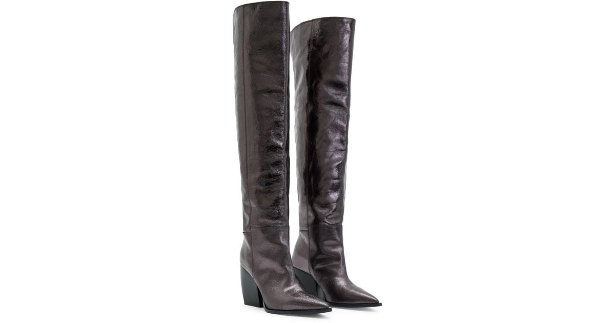 AllSaints Reina Over The Knee Boot in Black | Lyst