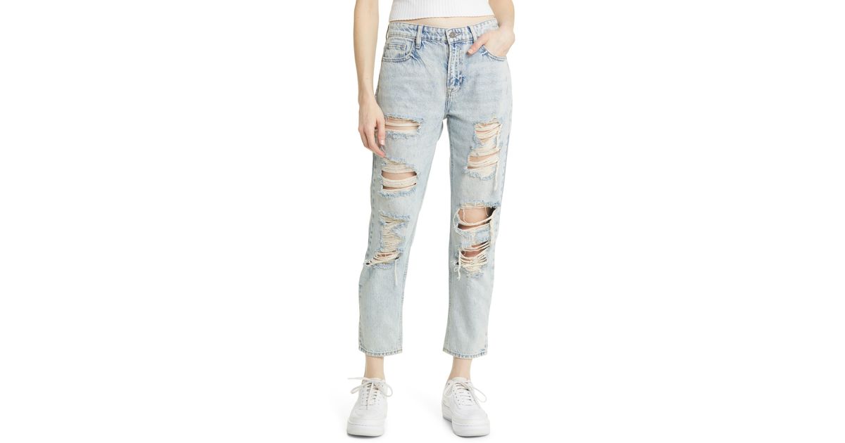 Hidden Jeans Distressed High Waist Boyfriend Jeans in Blue Lyst