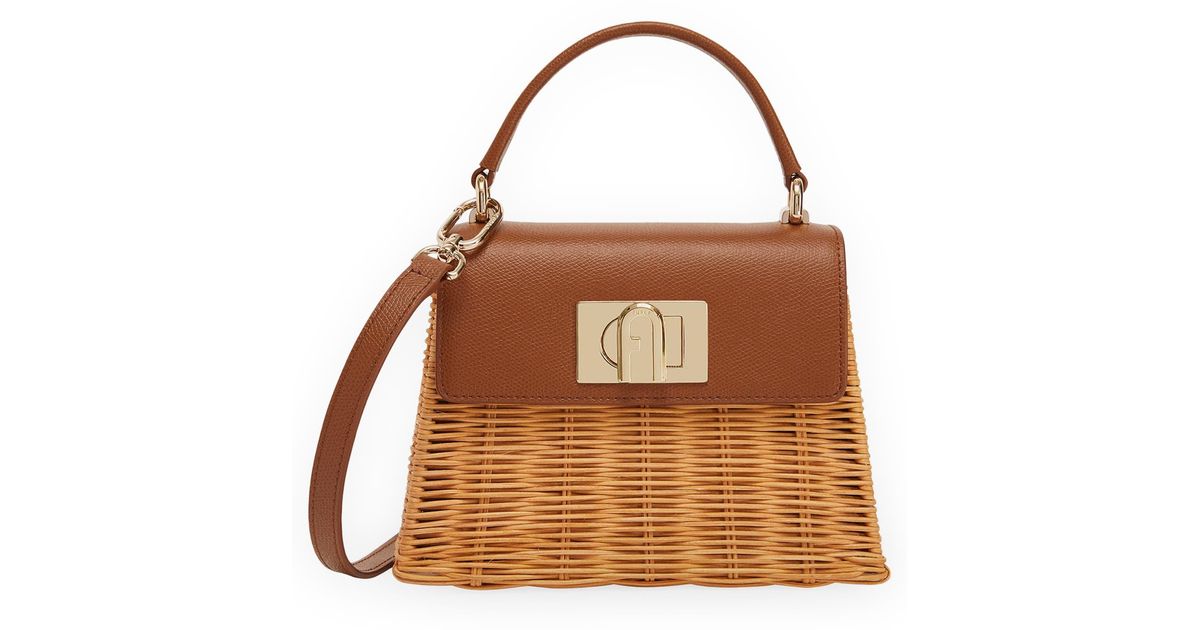 Furla Mini 1927 Rattan & Leather Top Handle Bag in Brown Lyst