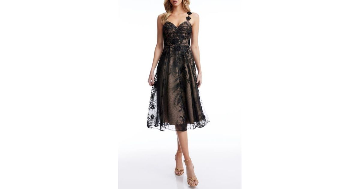 Dress the Population Maren Floral Lace Cocktail Midi Dress in Black | Lyst