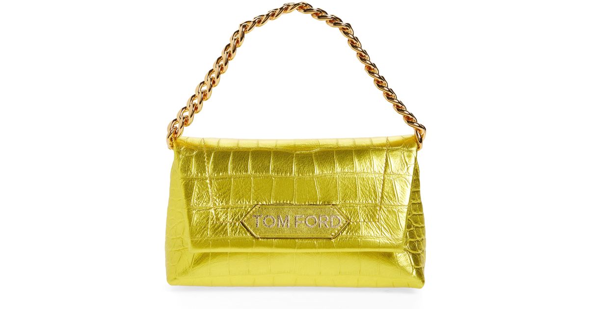 Tom Ford Mini Metallic Croc Embossed Leather Shoulder Bag in Yellow | Lyst