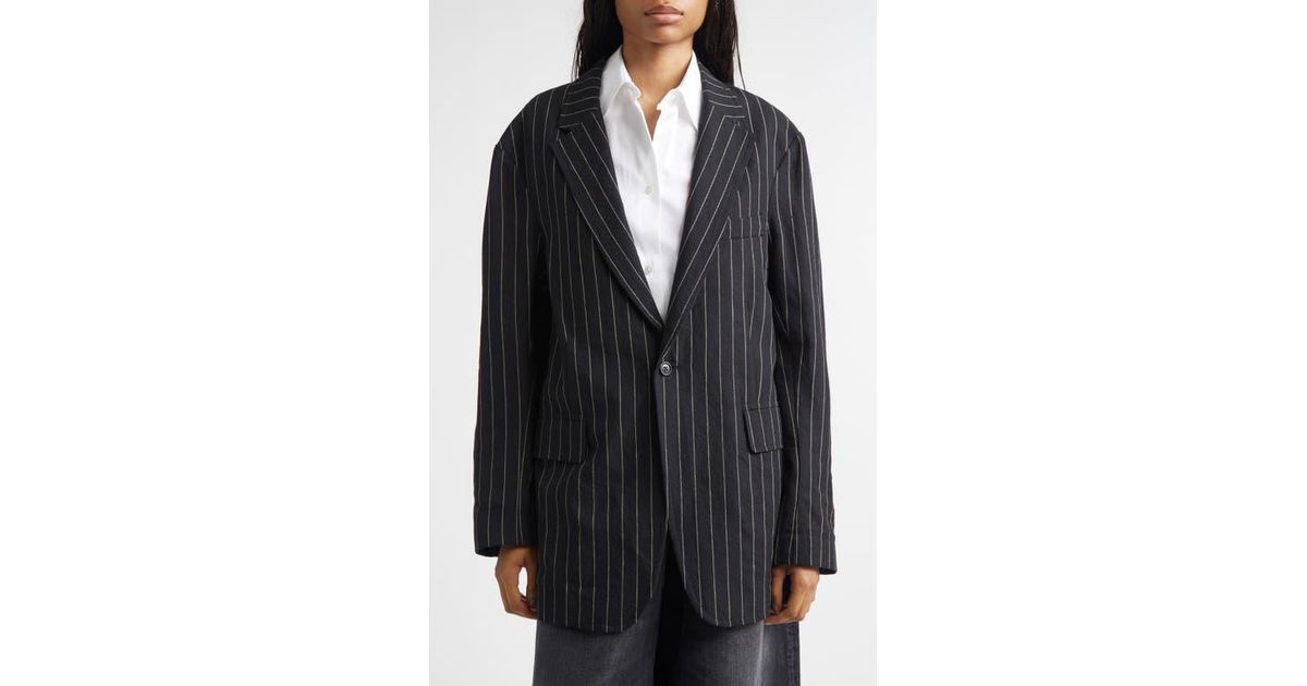 R13 Ragged Pinstripe Oversize Linen & Virgin Wool Blazer in Black | Lyst