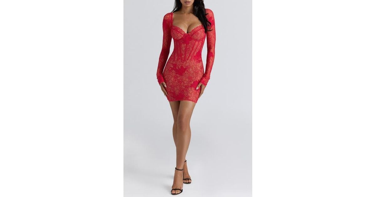 fitted lace wedding dress House of CB Tamara Maxi Red – shortandsweethire main image 1