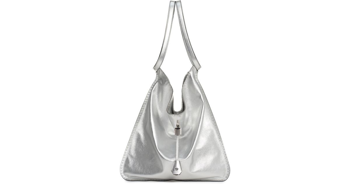 Tom Ford Large Metallic Calfskin Leather Bucket Bag in White | Lyst