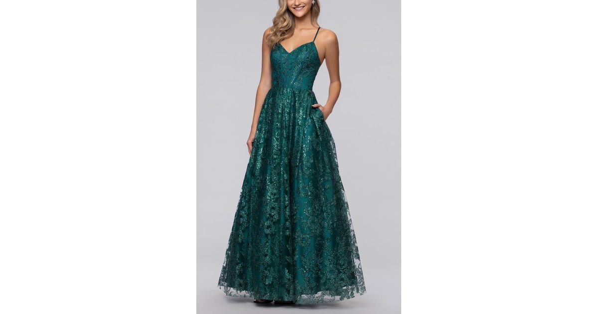 Blondie Nites Glitter Corset Sleeveless Gown in Green | Lyst Blondie Nites Glitter Corset Sleeveless Gown in Green | Lyst