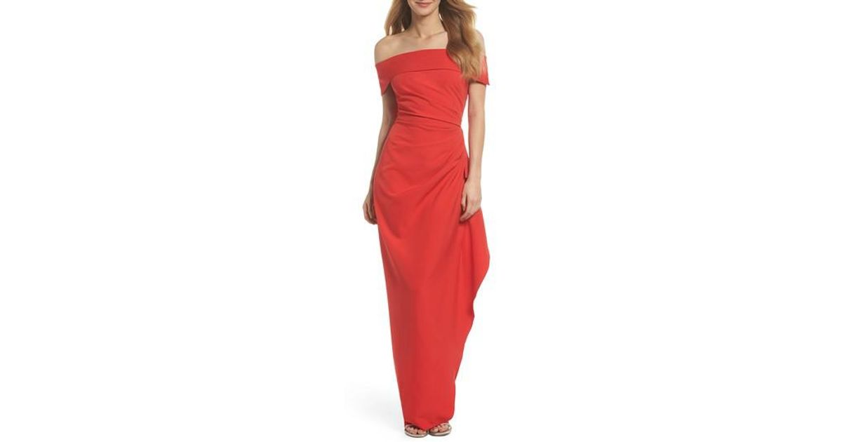 off the shoulder crepe gown
