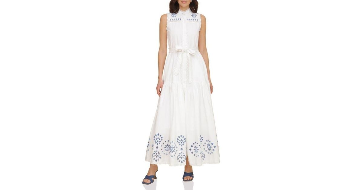 white christmas dresses Off White Eyelet Lace Sleeveless Maxi Dress main image 0
