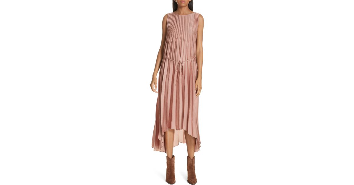 vince chevron pleated midi dress