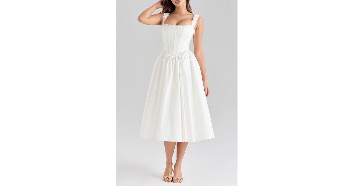 House Of Cb Amara Corset Stretch Cotton Cocktail Midi Dress in White | Lyst