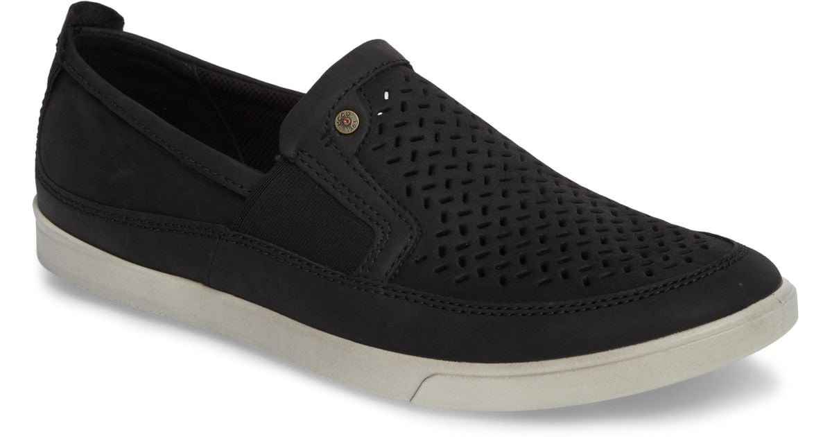 Ecco Leather 'collin' Perforated Slip On Sneaker in Black