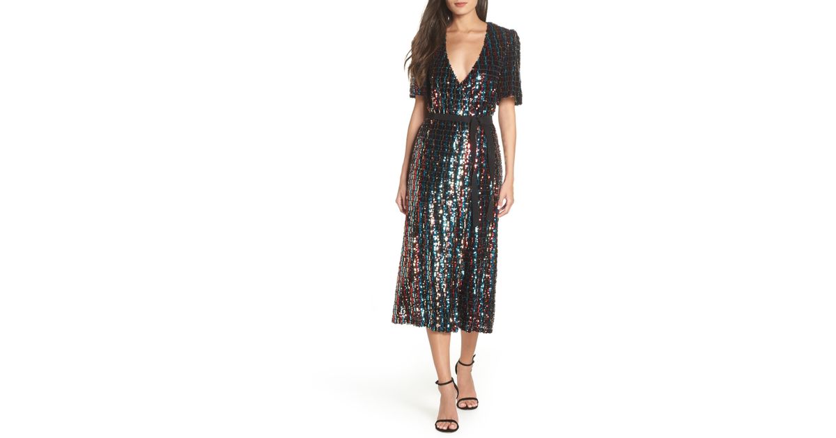 monique lhuillier sequin wrap dress