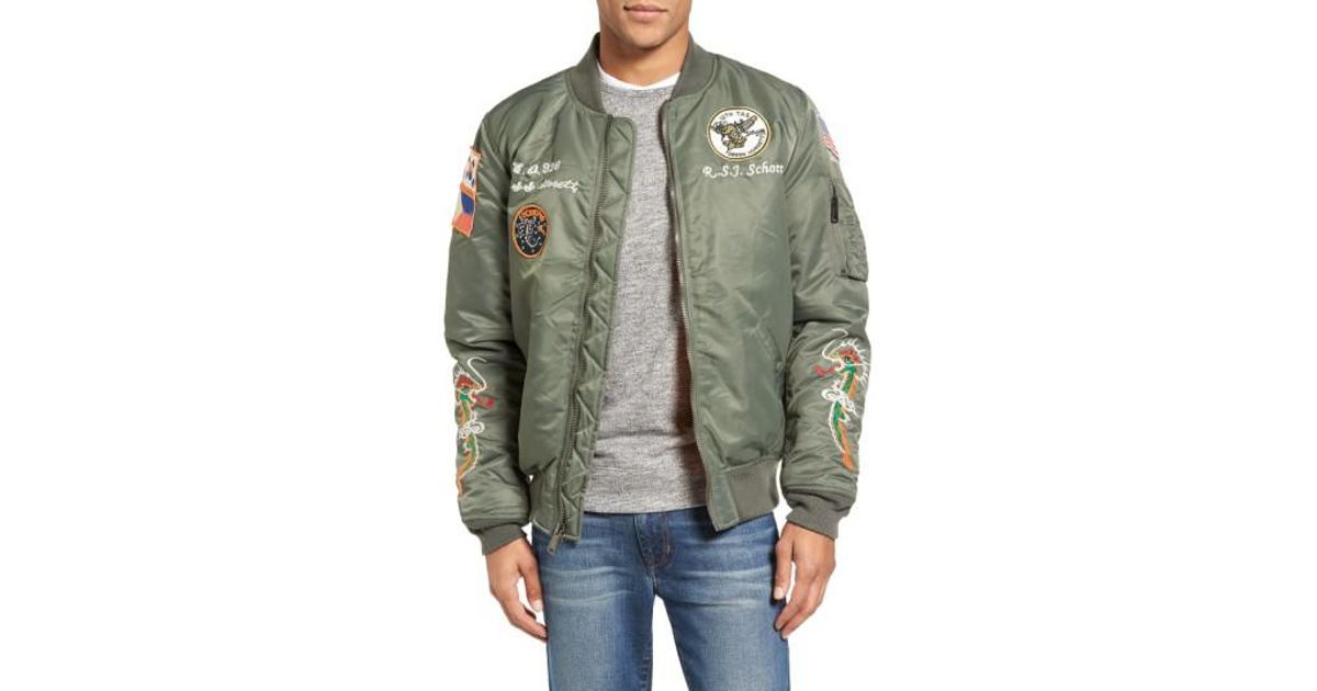 Schott Nyc Synthetic Souvenir Ma 1 Flight Jacket In Sage Green For Men Lyst