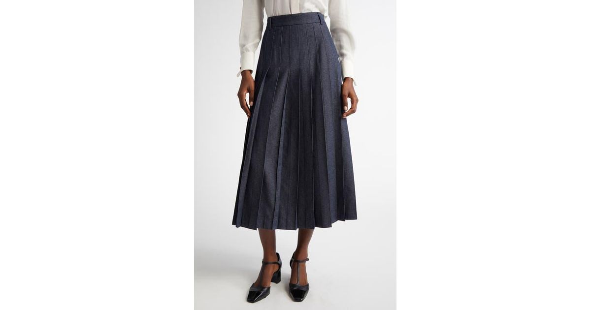 Max Mara Vale Pleated Denim Skirt in Blue | Lyst Max Mara Vale Pleated Denim Skirt in Blue | Lyst
