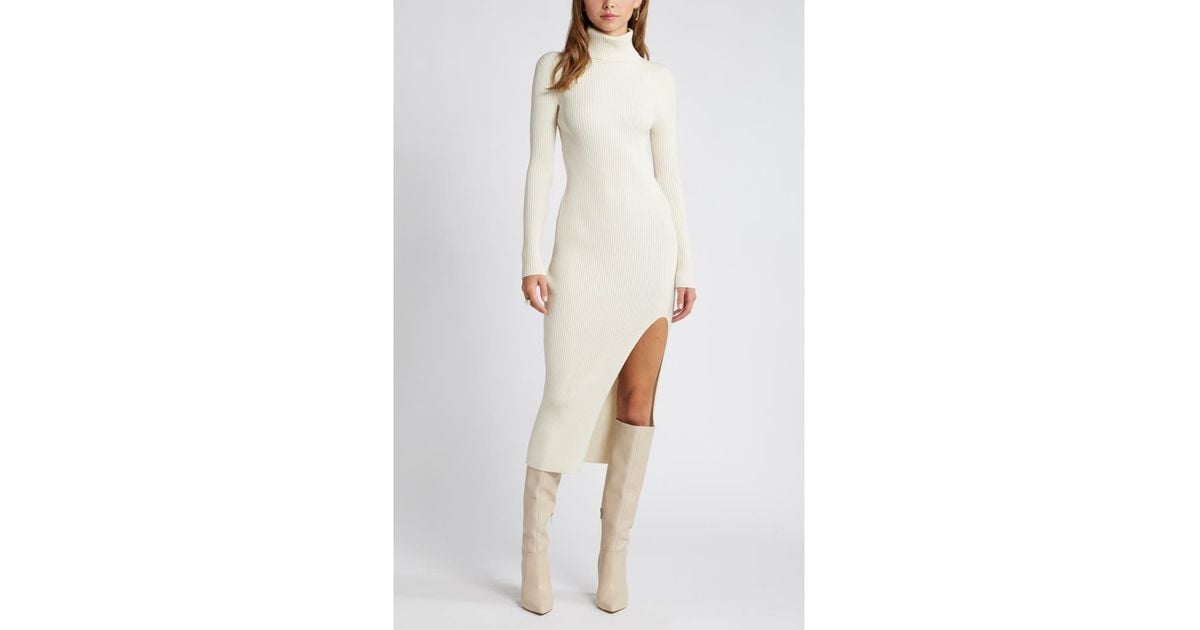 Open Edit Rib Long Sleeve Turtleneck Sweater Dress in White Lyst