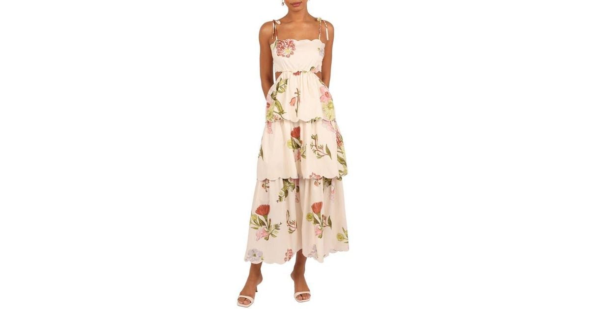 Petal & Pup Adelaide Scallop Cutout Tie Strap Maxi Dress in Natural | Lyst