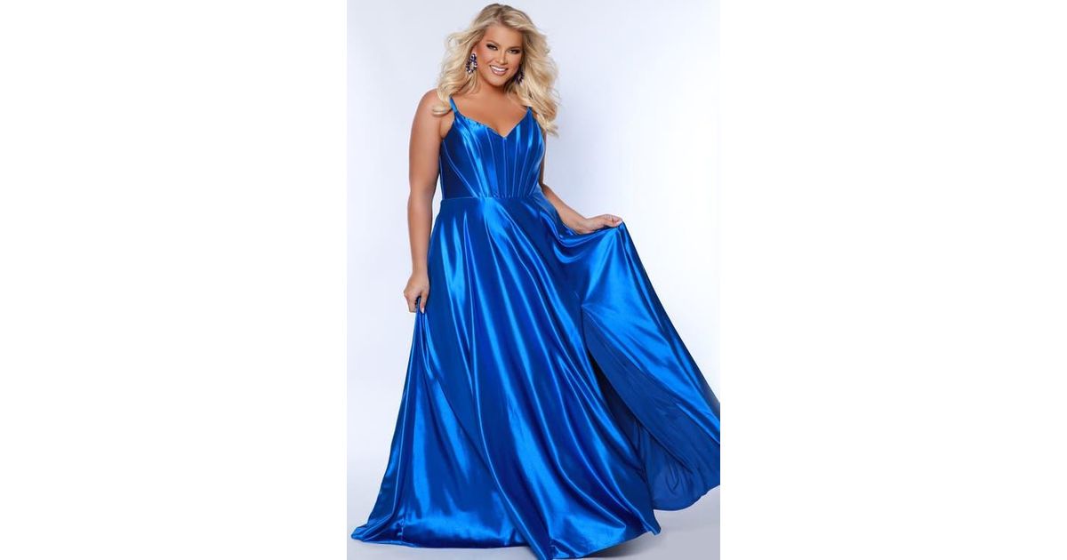 Structured Corset Bodice Satin A-Line Gown Ocean Blue main image 1