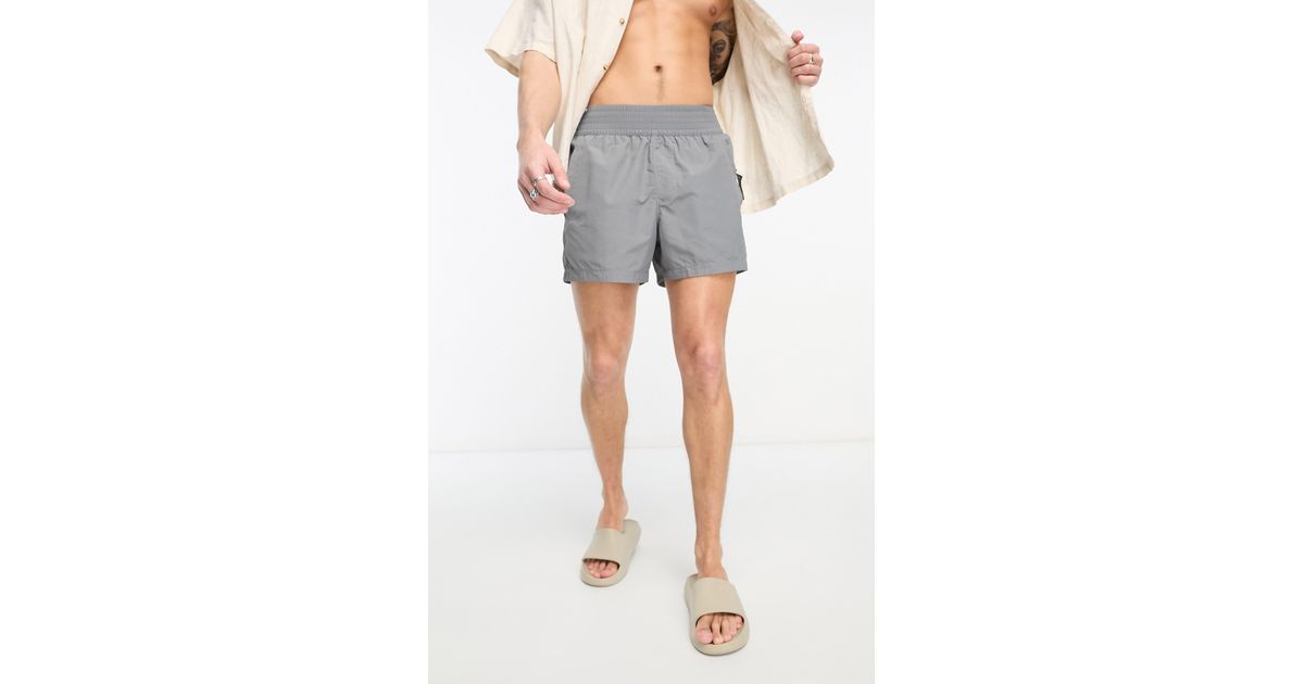 ASOS Smocked Waistband Swim Trunks in Gray for Men Lyst