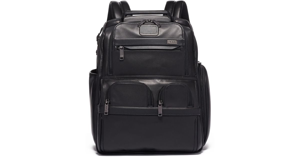 Tumi Alpha 3 Compact Laptop Leather Brief Pack in Black for Men Save