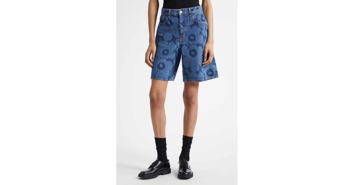 Marimekko Maridenim Marssi Unikko Denim Shorts in Blue | Lyst