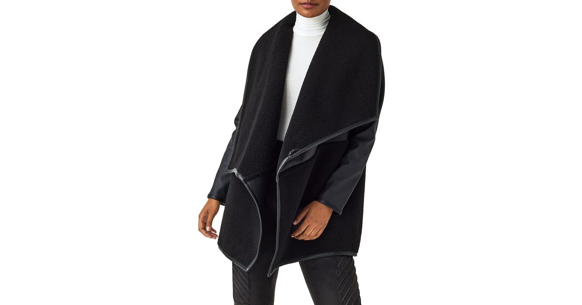 Fleece & Faux Leather Long Wrap Jacket