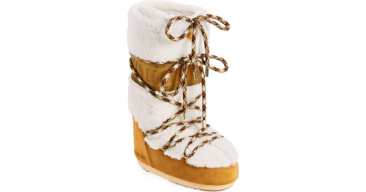 Moon Boot Icon Genuine Shearling Knee High Boot in Natural | Lyst