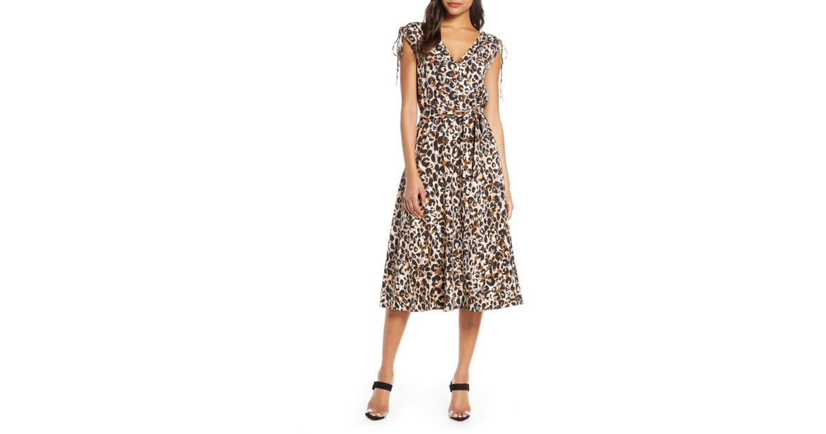 Julia Jordan Leopard Print Midi Dress In Brown Lyst