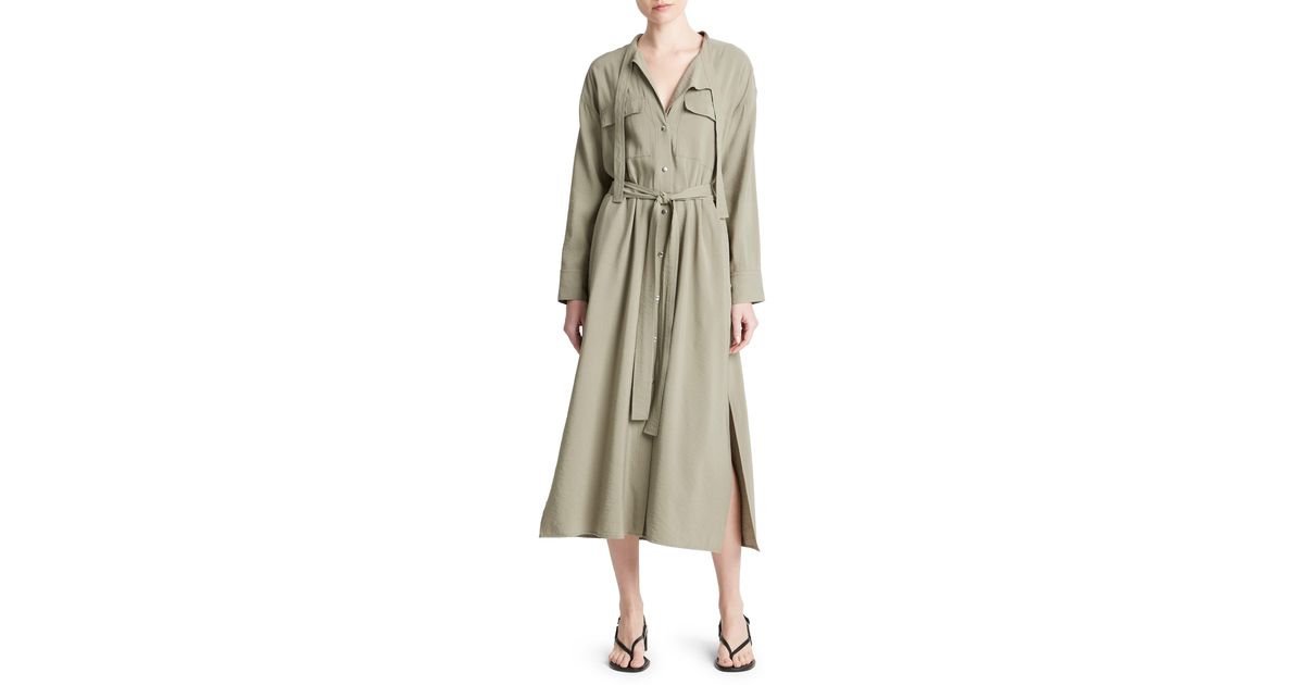 Vince Long Sleeve Utility Shirtdress in Natural | Lyst