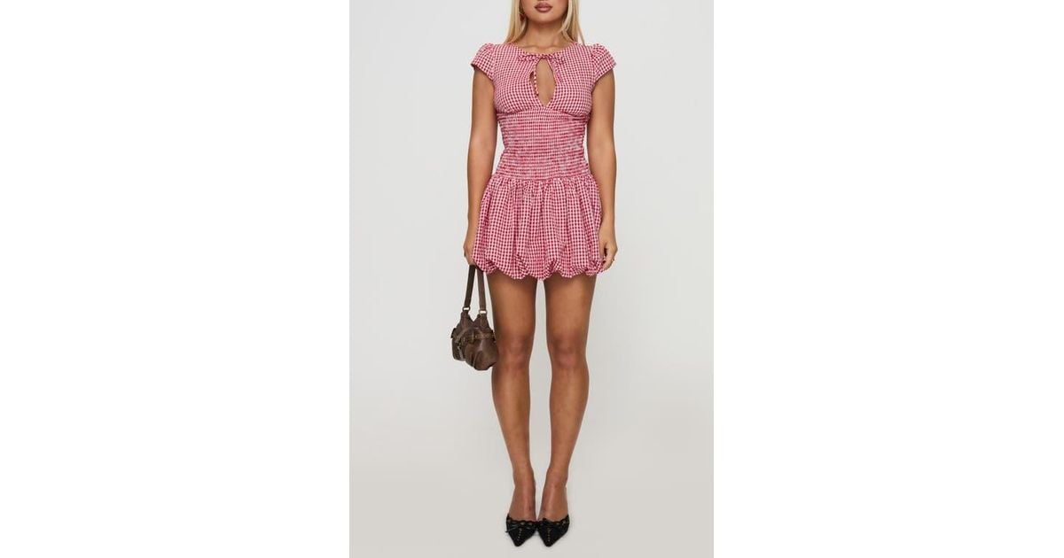 open lace back dress Burkes Mini Dress Red Check main image 1