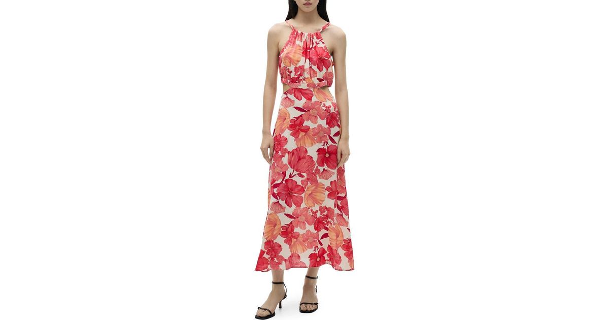 Floral Cut-Out Halter Neck Tapered Waist Maxi Dress main image 0