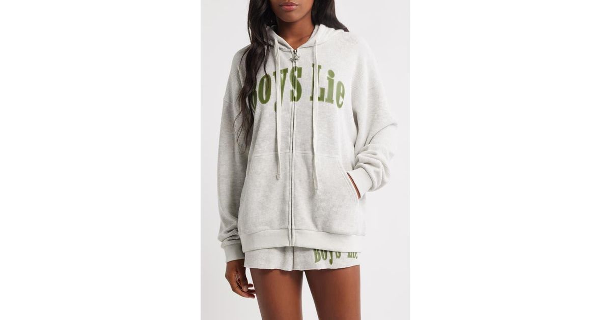 Boys Lie All Star Front Zip Waffle Stitch Hoodie in Gray | Lyst