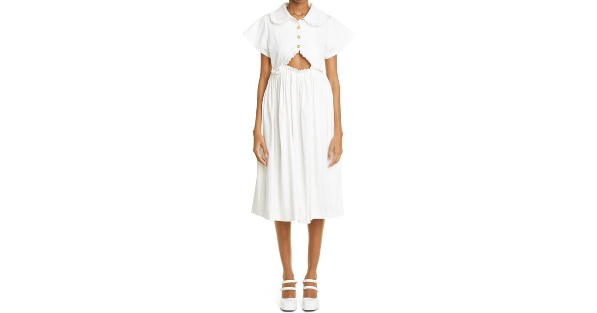 Kika Vargas Mabel Cutout Stretch Cotton Midi Dress in White | Lyst