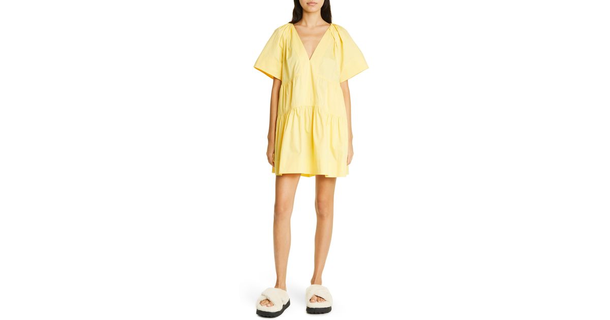A.L.C. Camila Tiered Cotton Minidress in Yellow | Lyst