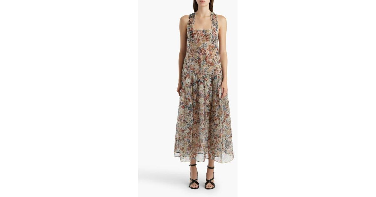 KHAITE Amello Floral Drop Waist Silk Organza Pinafore Dress in Natural | Lyst KHAITE Amello Floral Drop Waist Silk Organza Pinafore Dress in Natural | Lyst