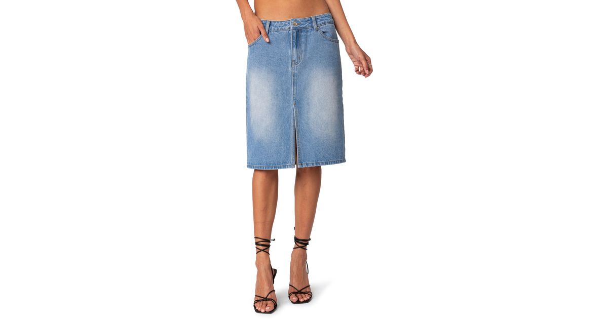 Edikted Junia Rigid Denim Midi Skirt in Blue Lyst