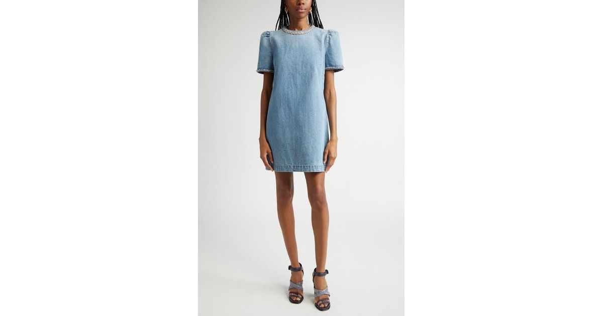 Zimmermann Crystal Embellished Denim Minidress in Blue | Lyst Zimmermann Crystal Embellished Denim Minidress in Blue | Lyst