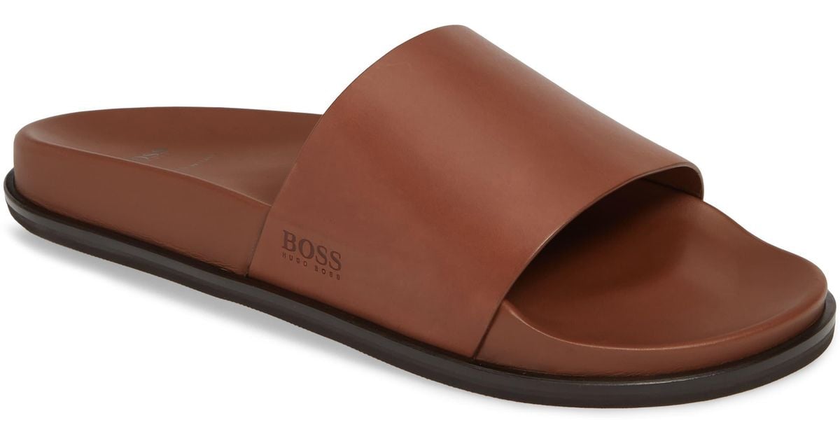 BOSS cliff slid bu Leather Sliders Brown for Men Lyst