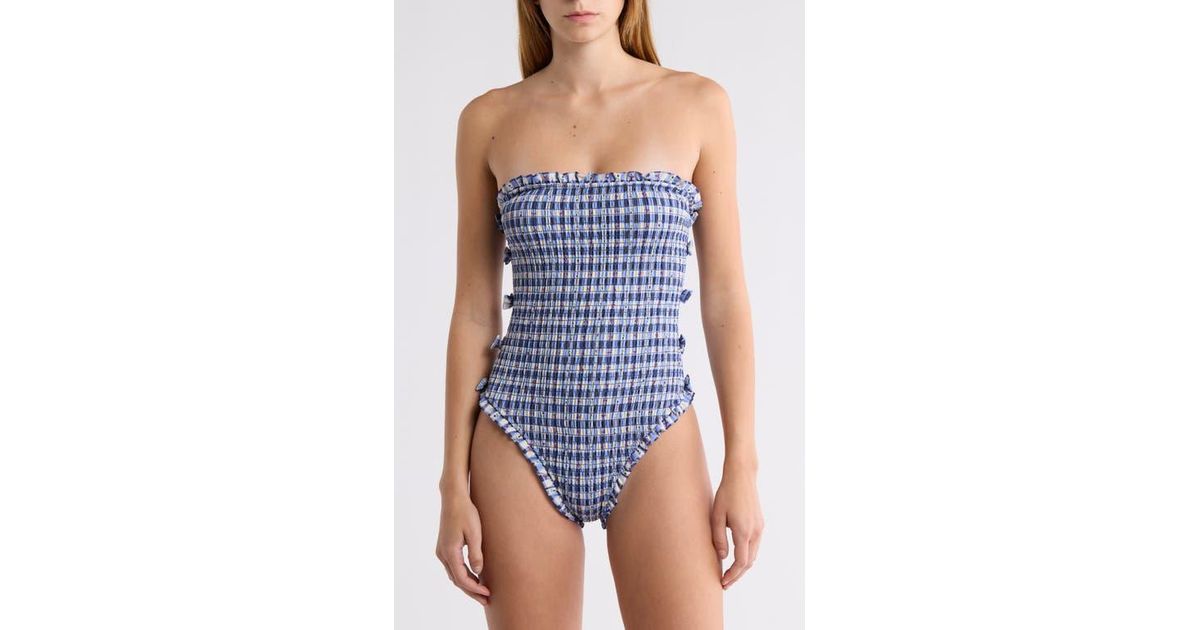 Damson Madder Betty Smocked One-Piece Swimsuit in Blue | Lyst