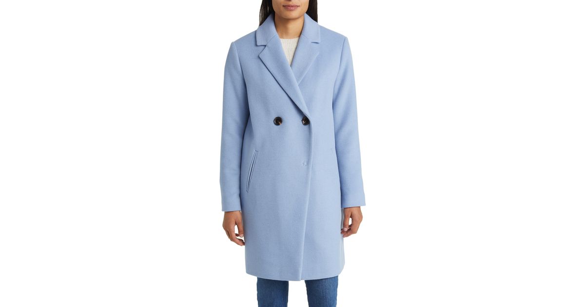 Sam Edelman Double Breasted Wool Blend Coat in Blue Lyst