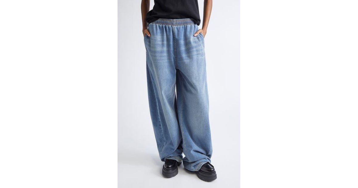 Alexander Wang Elastic Waist Brushed Denim Sweatpants in Blue | Lyst