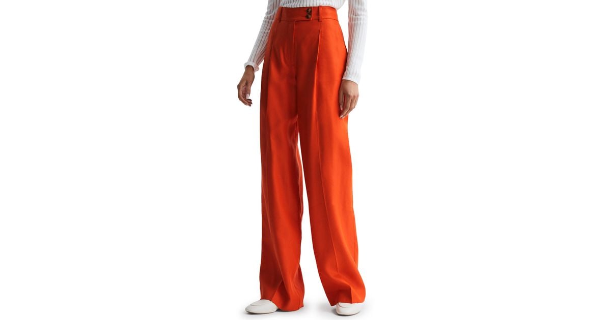 Reiss Hollie Creased High Waist Wide Leg Pants in Red | Lyst