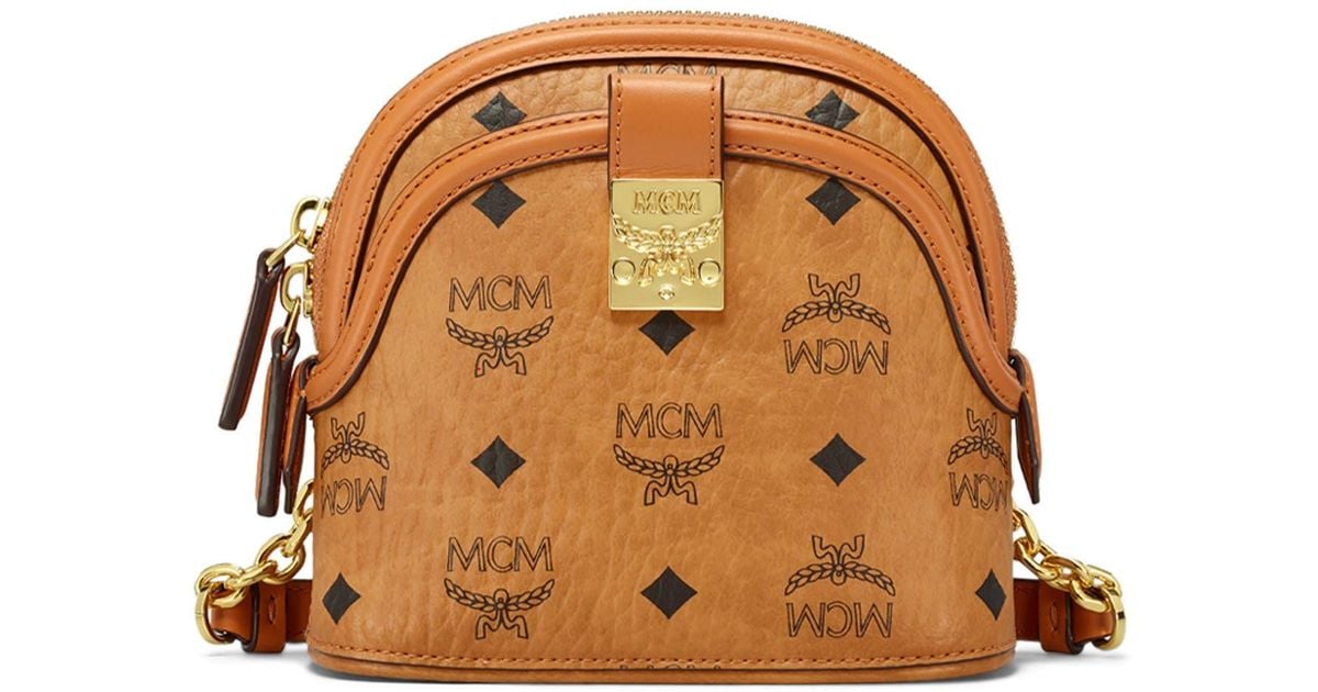 MCM Mini Anna Visetos Canvas Crossbody Bag in Brown Lyst