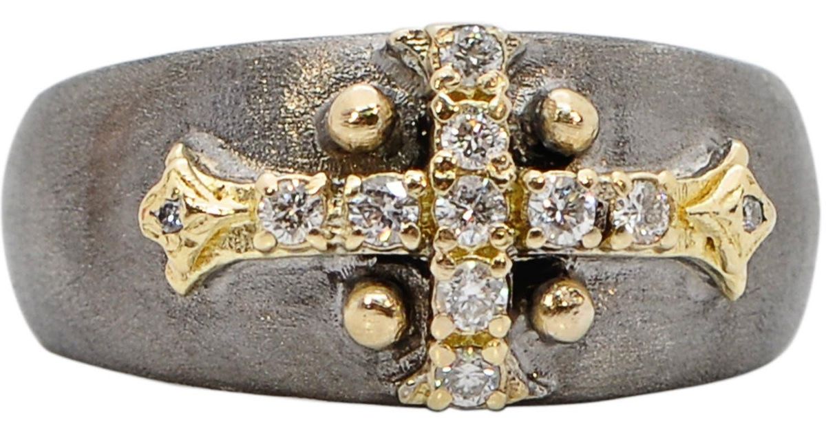 Armenta Old World Diamond Cross Ring in Metallic Lyst