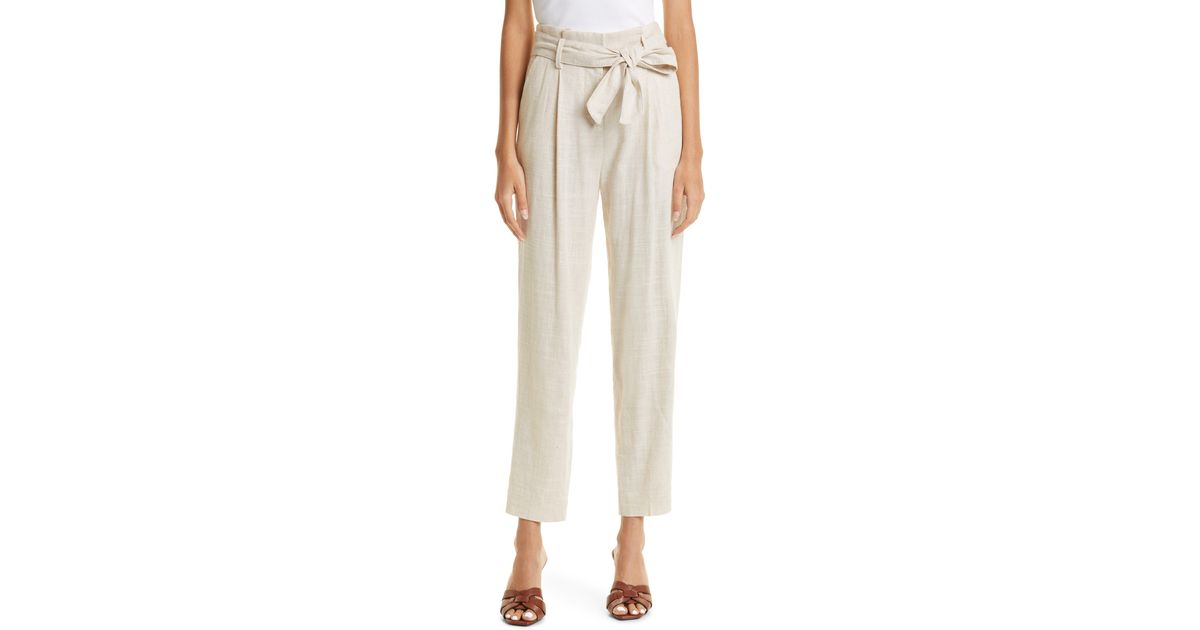 Veronica Beard Zelly Tie Waist Linen Blend Pants in Natural | Lyst