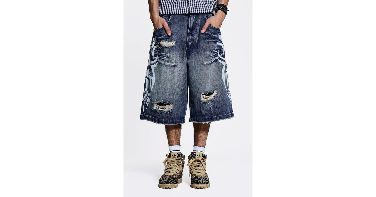 Jaded London Blade Colossus Crop Wide Leg Denim Shorts in Blue for Men ...