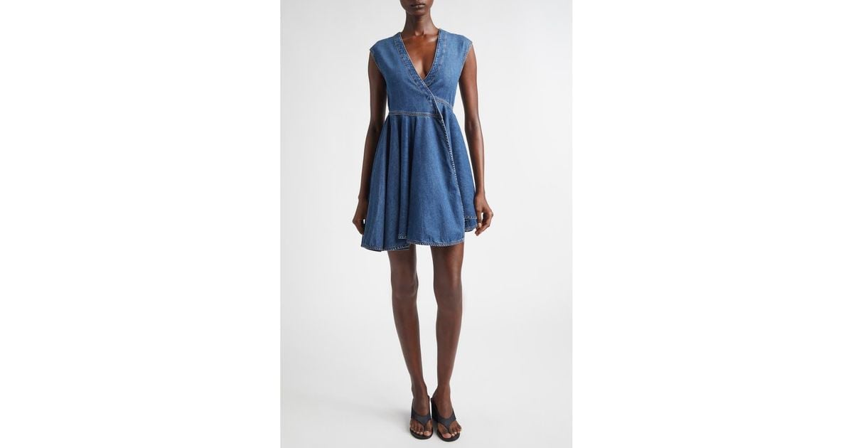 Alaa Denim Wrap Dress in Blue | Lyst